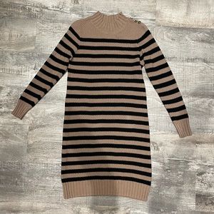 Olive & Oak tan and black striped sweater dress medium